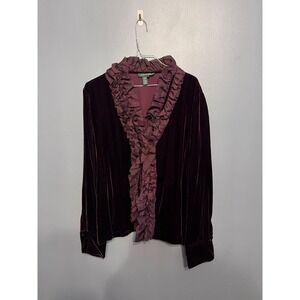 Vintage Lauren Ralph Lauren Women's Velour Blouse W Silk Trim Purple Sz 16 90s‎